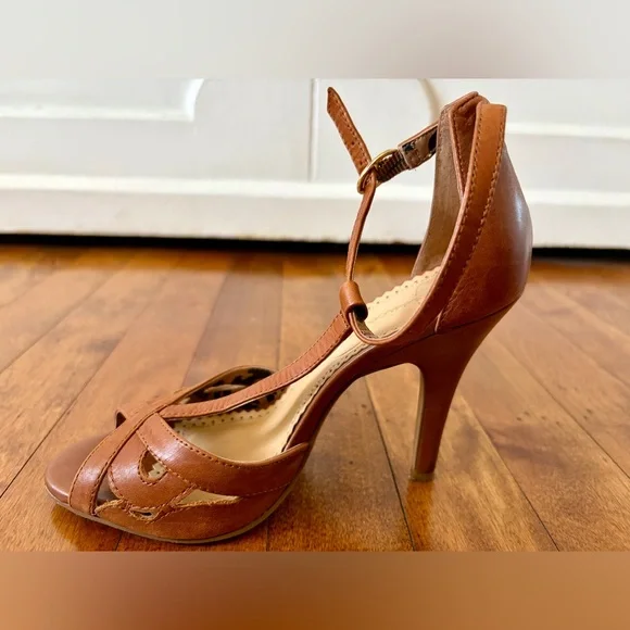 Jessica Simpson Jeraldine Elegant Brown Leather Open Toe Heels Women’s Size 5.5M - Picture 5 of 10